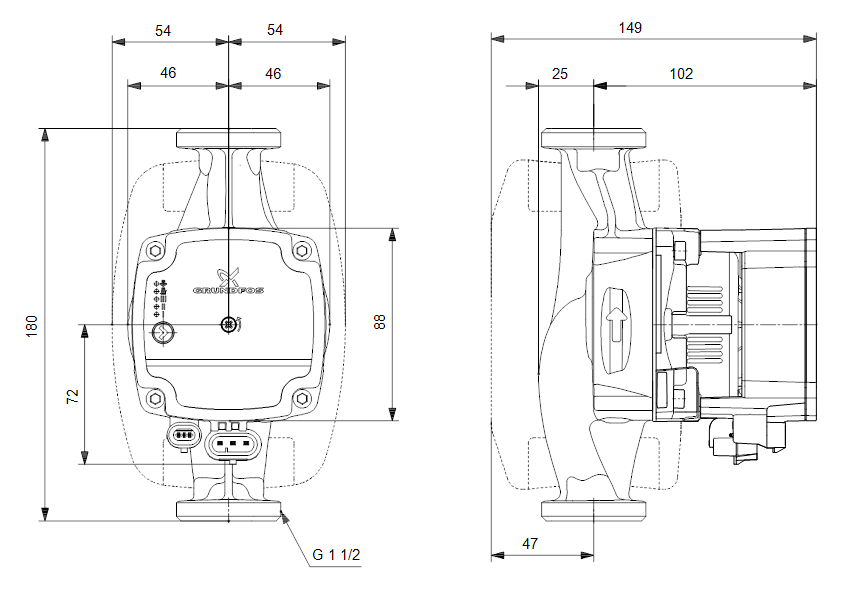 Габаритные размеры насоса grundfos alpha l1 25-60-180